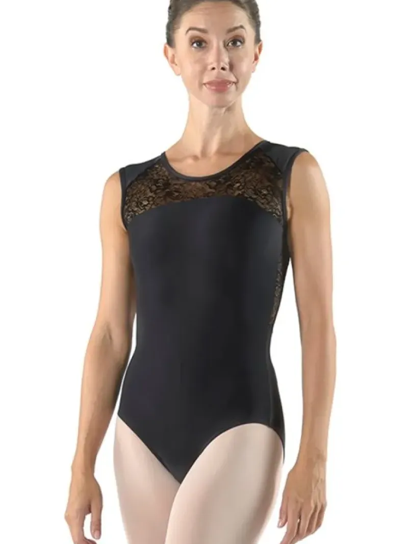 Dame Dansebutikken Balletdragter Damer|Dansebody Damer-Sort dragt m. blonde og flot ryg fra ballet Rosa