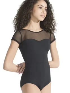 Dame Dansebutikken Balletdragter Damer|Dansebody Damer-Sort dragt med ærmer og fin kryds ryg Capezio