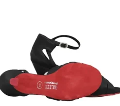 Dame Dansebutikken Salsasko Damer|Tangosko Damer-Sort Elite satin dansesko med rød sål Rummos