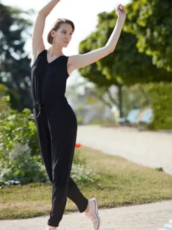 Dame Dansebutikken Pilates Heldragter|Heldragter Til Yoga-Sort løs heldragt med bredde stropper