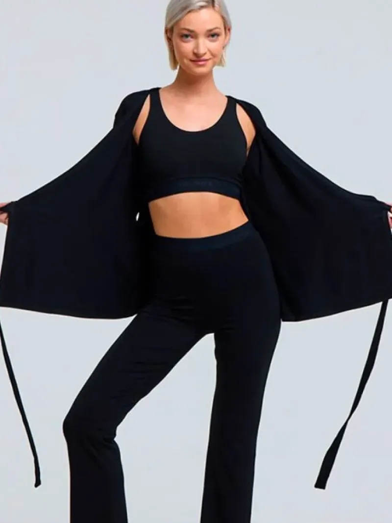 Dansebutikken Yogabluser-Sort Tempsdanse lang Crossover bluse