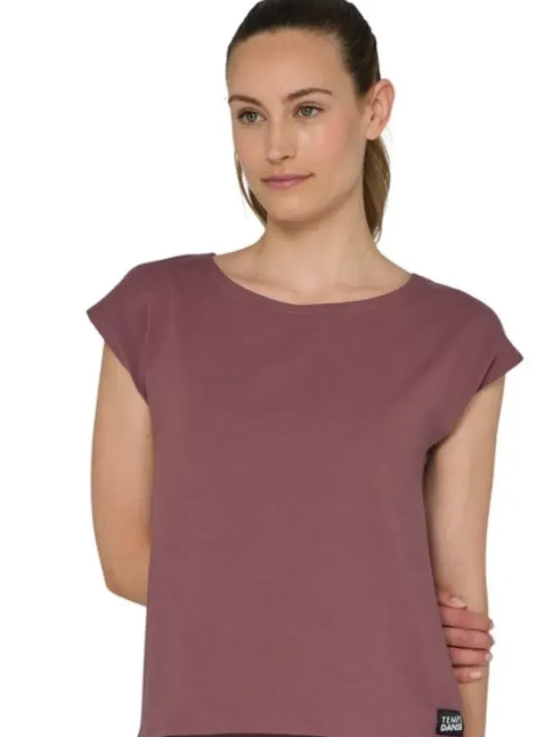 Dansebutikken Pilates Overdele|Yogabluser-Tempsdanse dæmpet rødbrun t-shirt til al træning