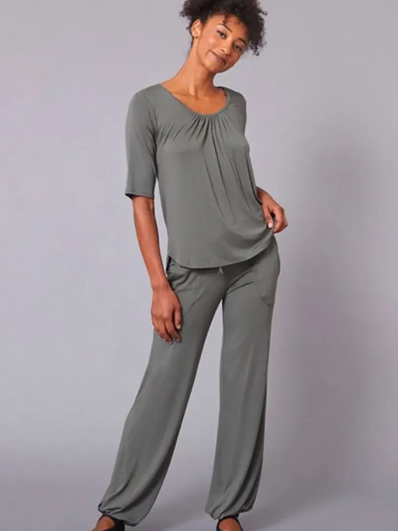 Dansebutikken Pilates Overdele|Yogabluser-TempsDanse khaki grøn bambus t-shirt